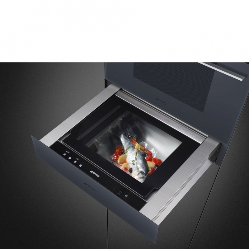 Вакууматор SMEG CPV115G, 60 см, высота 13,5 см, стекло Neptune Grey, открывание PUSH